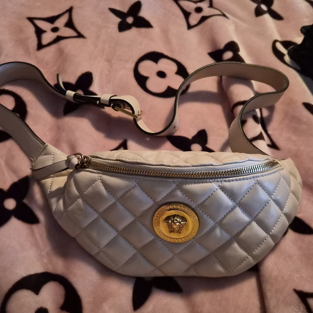 100% Authentic Versace Quilted White Belt Bag